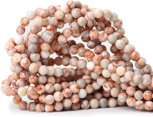 60PCS 6mm Natural Red Network Stone Round Loose Beads for Jewelry Making DIY Materials 1 Strand 15"