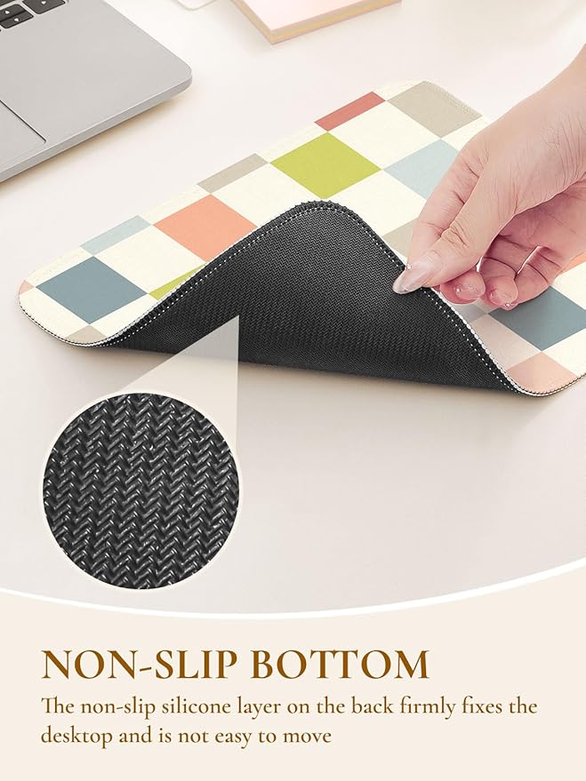 Cute Colorful Mouse Pad,Retro Checkered Pattern Mousepad,Square Aesthetic Waterproof Mouse Mat Design, Non-Slip Rubber Base Funny Boho Small Mouse Pads, Desk Accessories,Beige Light Colors