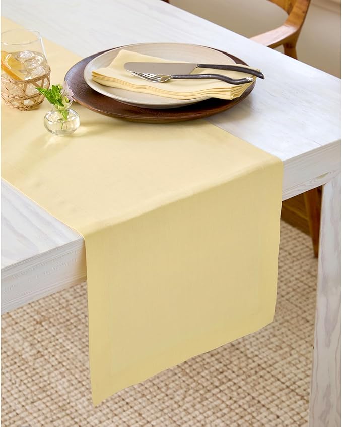Solino Home Linen Table Runner 60 Inches - 100% Pure Linen Golden Straw Table Runner 14 x 60 Inch Ideal for Dresser and Coffee Tables, Spring, Easter - Fete