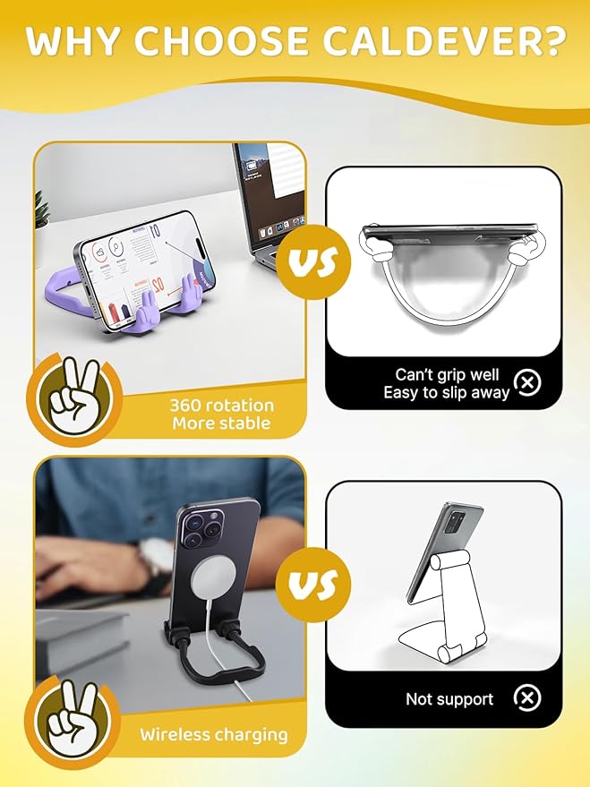 Stocking Stuffers for Teens Girls Boys Kids Cell Phone Stand: 2 Pack Upgrade Adjustable Peace Sign Thumbs Lazy Phone Holder for Desk Cool Gadgets Birthday Gifts for Women Men Adults (Black&Purple)