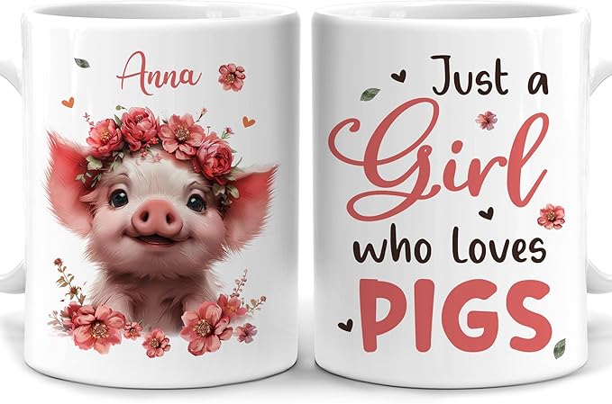Hyturtle Personalized Cute Pig Coffee Mug for Animal Lovers - Just A Girl Who Loves Pigs - Custom Ceramic Cup for Women - Birthday - 11oz/15oz