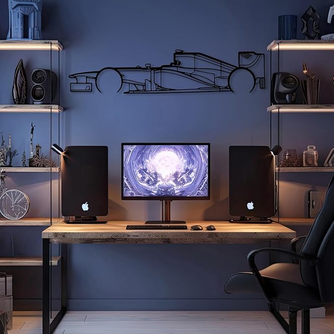 DecoSoul Formula Car Metal Wall Art, Sports Car Metal Silhouette, Racing Gifts For Men, Minimalist Sculpture for Office, Garage, Man Cave, Gift for Father's, Black 15" x 4.1" inch