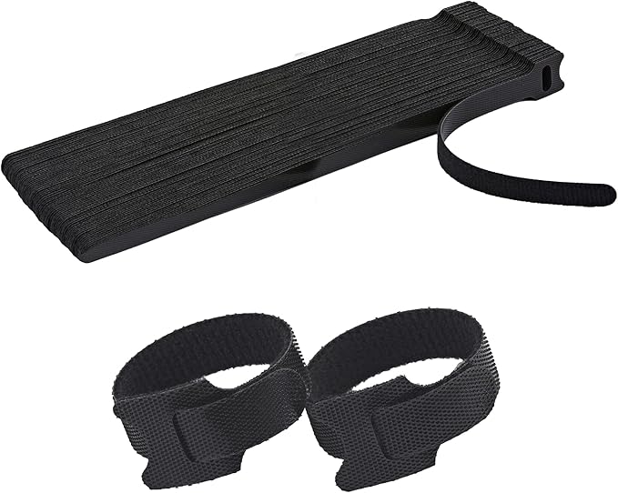 12 Inch Black Cable Ties 50 PCS Reusable Fastening Cable Straps Adjustable Hook & Loop Organizer Straps Cords Management for Home, Office and Data Centers