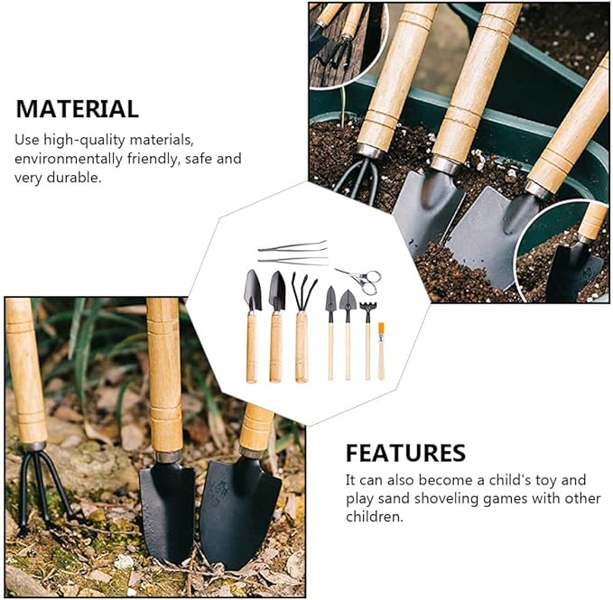 10pcs Succulent Gardening Tool Set for Miniature Planting and Bonsai with Wooden Handles, Indoor Potting Hand Tools Kit for Transplanting Flowers and Cactus
