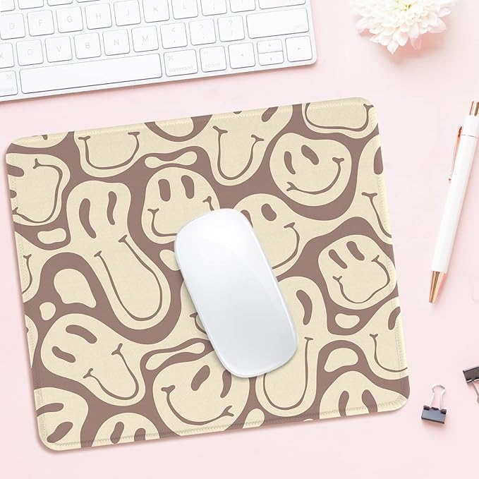 Seorsok Square Mouse Pad Cute Retro Smiley Hippie,Office Home Personalized Premium-Textured Mouse Mat Design,Waterproof Mousepad,Non-Slip Rubber Base Computer Mouse Pads for Wireless Mouse