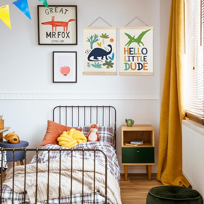 Luvadian Little Dude Dinosaur Poster Hanger Frame Set of 2, Boys Room Decor, Toddler Nursery Wall Art, 12x16 Inches