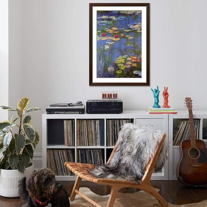 ART.COM Wall Art Print Water Lilies No. 3 on Brown Frame by Claude Monet, 32" x 44"