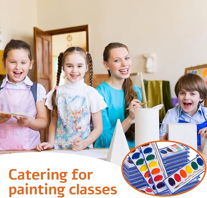 24 Pack Washable Watercolor for Kids, 8 Colors Non-Toxic Water Color Paint with Wood Brushes, Ideal for Classroom, Party Favors, Art Supplies, Christmas Gift