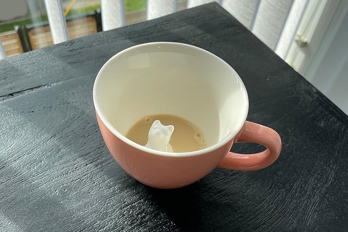 Creature Cups STRETCHING CAT Ceramic Cup (11 Ounce, Peach Exterior) - Hidden 3D Animal Inside - Stretching Kitty Mug - Birthday, Mother's Day, Housewarming Drinkware Gift
