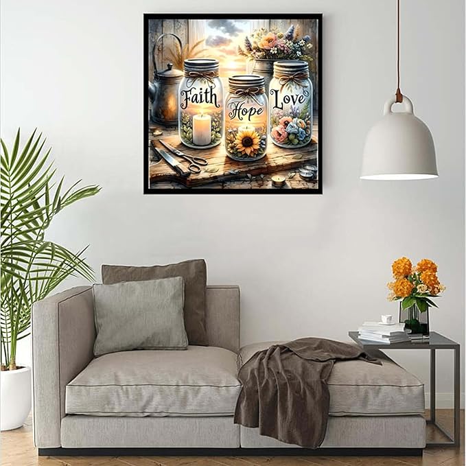 GXGLLPZBY Paint by Number Canvas Kit for Adults- DIY Beginner Easy Paint by Number Kits Faith, Hope, Love Wishing Bottle, Oil Paint by Color Acrylic Painting Home Wall Decor 16x16inch