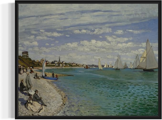 Regatta at Sainte Claude Monet Wall Art Print Poster, Impressionist Painting Wall Art Wall Decor, for Bedroom and Living room Bathroom Decor 115 (Regatta at Sainte, 8 x 10 inches, Black Frame)