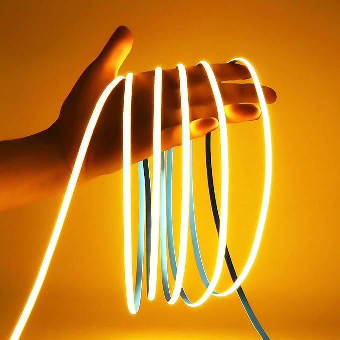 COB LED Strip Light, 16.4FT 12V Golden Yellow Narrow Width 5mm Super Bright CRI 90+ Dotless LED Tape Light, 400LEDs/M Cuttable Flexible Dimmable Light Strip for Indoor Home Decor (No Power Supply)