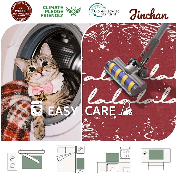 JINCHAN Deck the Halls Christmas Rug 2x3 for Entryway Washable Christmas Tree Kitchen Rug Red Xmas Doormat Non-Slip Soft Small Carpet Winter Festive Holiday Decor for Front Door Bathroom Porch Bedside