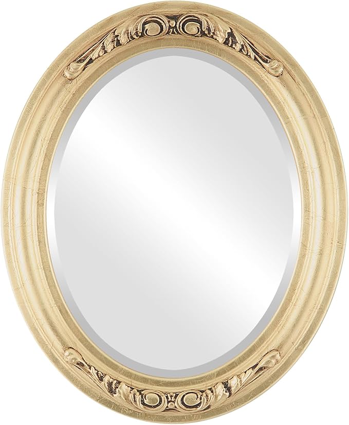 OVALCREST Oval Beveled Wall Mirror for Home Decor - Florence Style - Gold Leaf - 24" x 20"