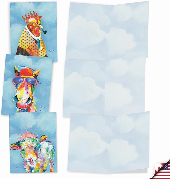 The Best Card Company Assorted Blank Greeting Card Box Set - Incl. 20 Cards + Envelopes - 10 Unique Designs - Perfect for Thank Yous, Invitations, More - Funny Farm AM6563OCB-B2x10