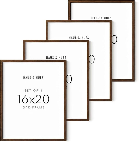 HAUS AND HUES 16x20 Picture Frames for Wall Set of 4-16 x 20 Gallery Wall Frame Set, 20x16 Photo Frames Collage for Wall Decor, 16 by 20 Rustic Brown Wooden Poster Frames (Walnut)