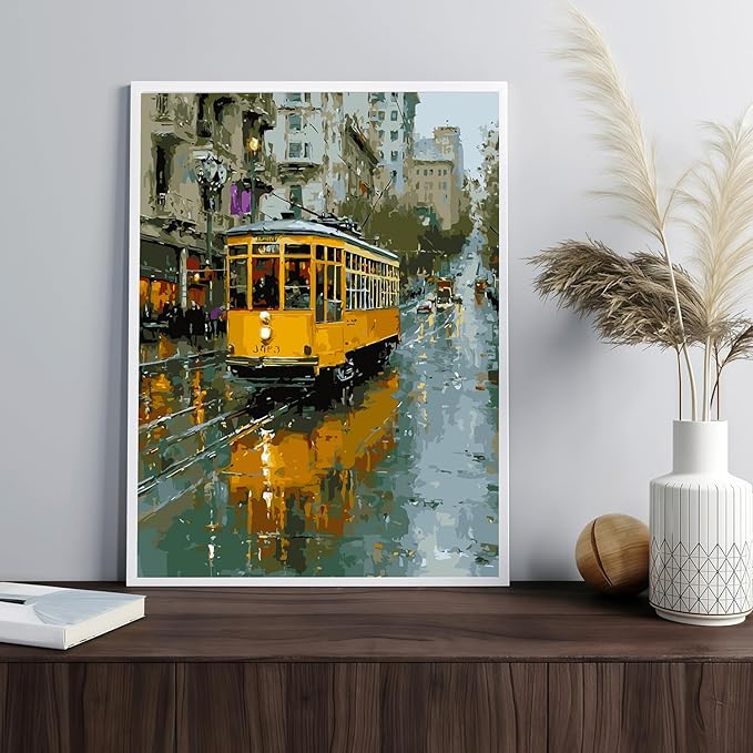 Adult Paint by Number Kits on Canvas, Yellow Lisbon Tram Portugal Paint by Numbers for Adults Beginner, DIY Acrylic Oil Easy Painting by Numbers for Home Wall Decor 16X20 inch (Without Frame)
