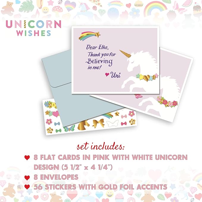Mrs. Grossman's Design Your Own Sticker Notecards Card Making Kit - includes 8 Cards, Envelopes, and Classic Stickers - Create DIY Thank You, Birthday, Greeting Cards (Unicorn Wishes)