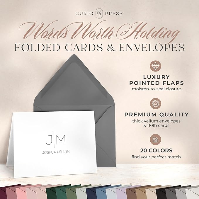 Personalized Stationery for Women & Men - A2 Folded Thank You Cards with Custom Notecards, Handmade Personalized Note Cards with Envelopes and Name, Custom Stationery - Thin Line Mono Fold