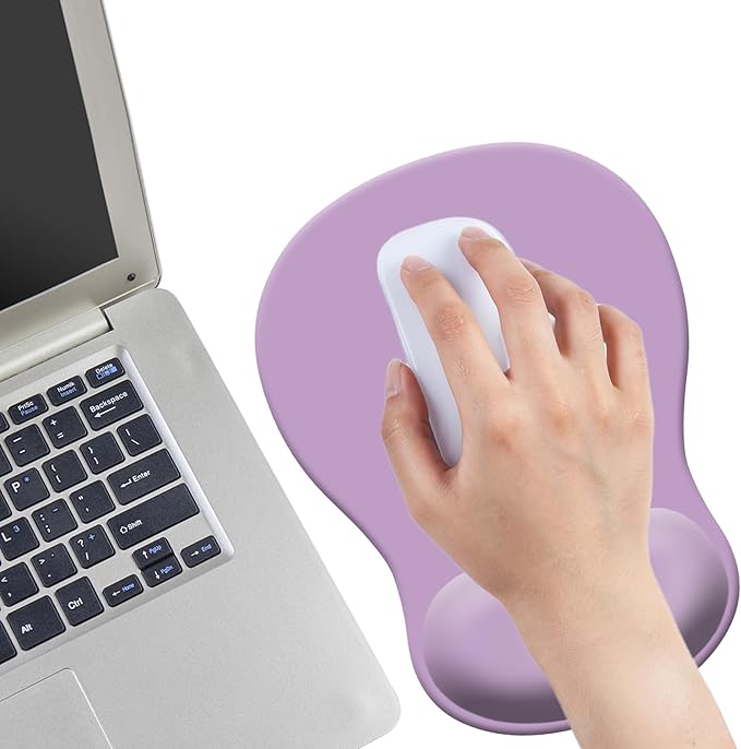 Gel Mouse Pad with Wrist Rest, Ergonomic Concave Wrist Support Mousepad with Non-Slip PU Base & Smooth Surface Comfortable Desk Accessories Mat for Office, Home Gaming and Study (12 Purple)