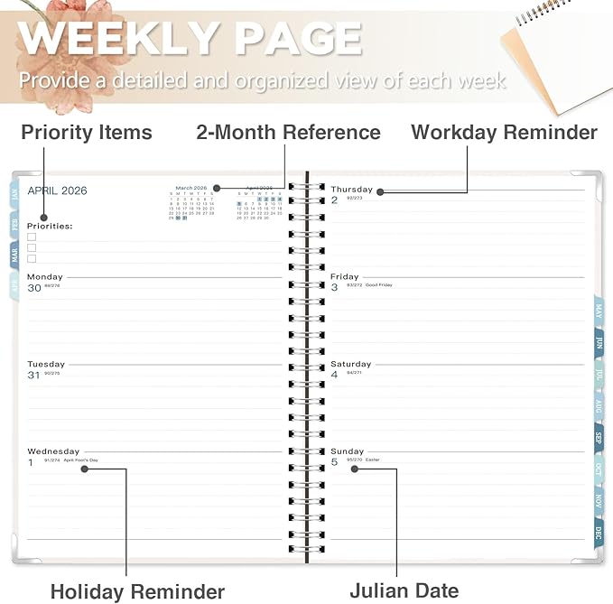 GuassLee Large 2026 Planner, Weekly and Monthly Planner from January 2026-December 2026, 8.5"x 11" Calendar Agenda Book with Back Pocket, Stickers for Home Office School Supplies, A4 Size, Khaki