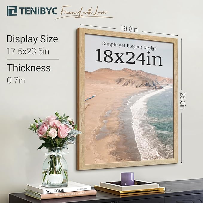 Picture Frame 4 Pack - Solid Wood Poster Photo Frame - Woodgrain Series - Room, Office, Gallery, Studio Display - Wall Hanging
