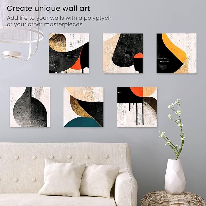 ARTEZA Premium Stretched Canvas, 12 x 12 Inches, Pack of 8, Blank White Square Canvas Boards for Acrylic, Oil and Gouache Painting