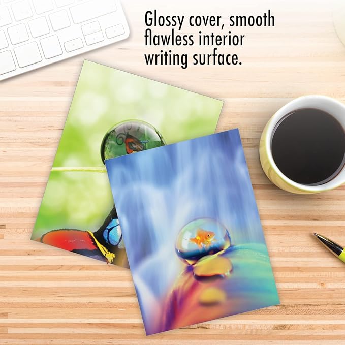The Best Card Company - 10 Blank Note Cards (4 x 5.12 Inch) - Fun Pets, Zoo, Wildlife Cards, Assorted Greetings Boxed - Waterdrop Beauty AM6111OCB-B1x10