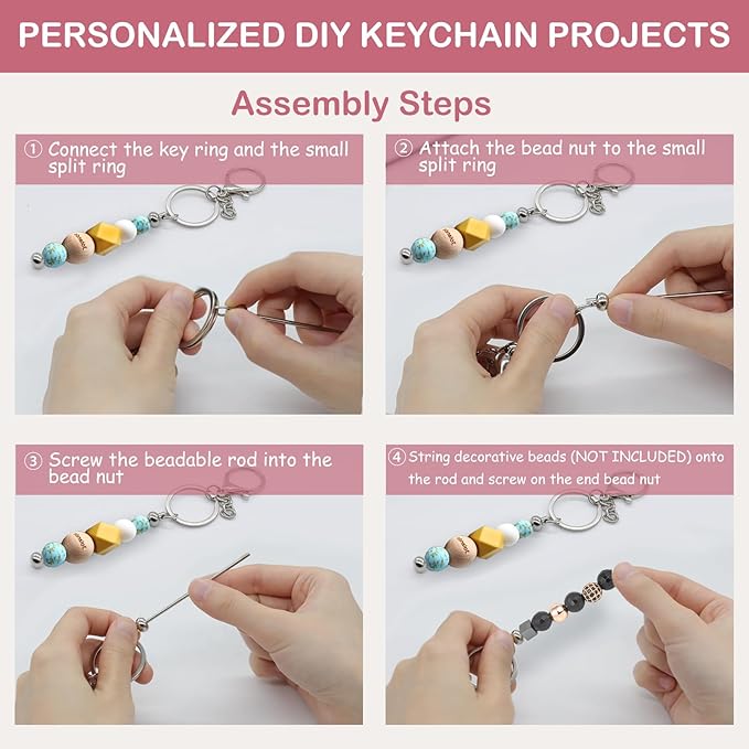 Eikovia 20 Pcs Keychain Making Kit,DIY Beadable Keychains Bulk Kit,Keychain Making Supplies for Crafts, Jewelry, Charms, DIY Projects, Blank Chain Beaded Keychains Design for Women Man,Silver