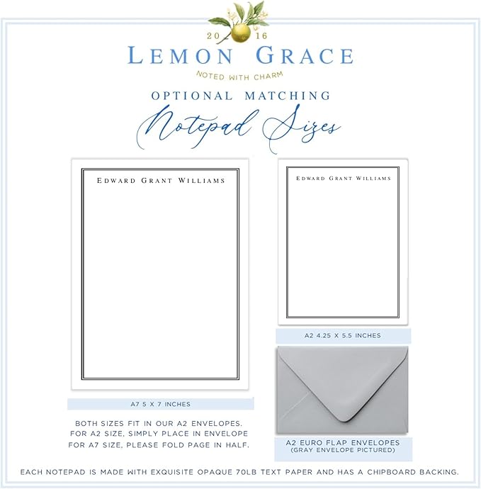 Co Personalized Mens Stationery Set, Professional Stationery Note Cards with Envelopes, Monogrammed Cards with Border and Name, Office Stationary Set for Men, Monogram Note Card, AS-1807