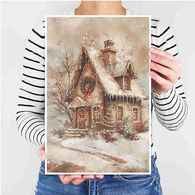 Canvas Wall Art Home decor Winter Gingerbread House Traditional Christmas Print Festive Artwork Wall Decor canvas print poster 16x24in-UnFramed