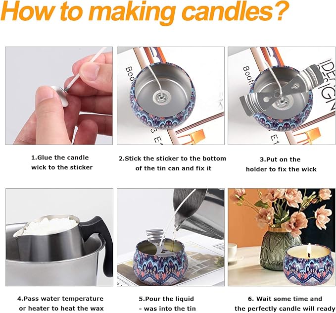 Candle Making Kit - 32oz Pouring Pot, 16oz Soy Wax, Wooden Wick Holders, Candle Wicks, Stickers and Spoon
