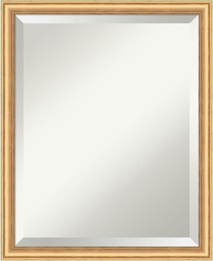 Amanti Art Gold Wall Mirror 22x18 Salon Scoop Gold Rectangle Bathroom Mirror for Wall Decor Living Room, Small Casual Wood Frame, Hangs Horizonally and Vertically, Bathroom Decor, Beveled Edge
