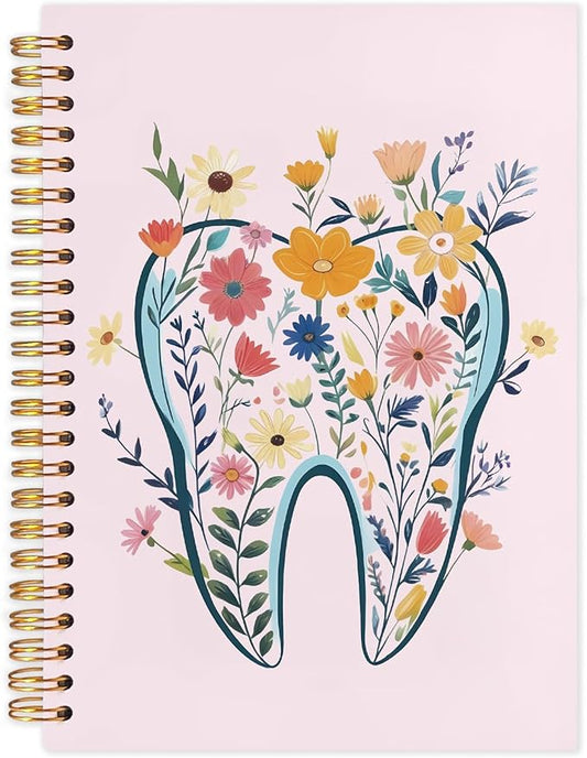 WUCHJ Dentist Gifts Notebook Journal, Dental Assistant Office Gifts for Women, Pink Floral Tooth Dental Spiral Notebook Journal for Note Taking, Dentist Office Supplies, 5.5x8.3 Inch