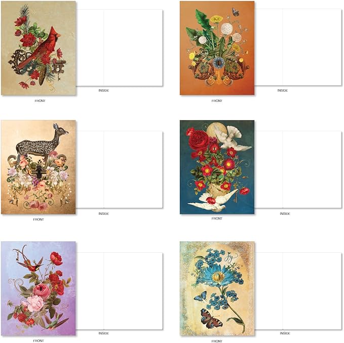 The Best Card Company - 20 Assorted Blank Notes Boxed Set 4 x 5.12 Inch with Envelopes (20 Designs, 1 Each) - Enchanted Garden AM10219OCB-B1x20