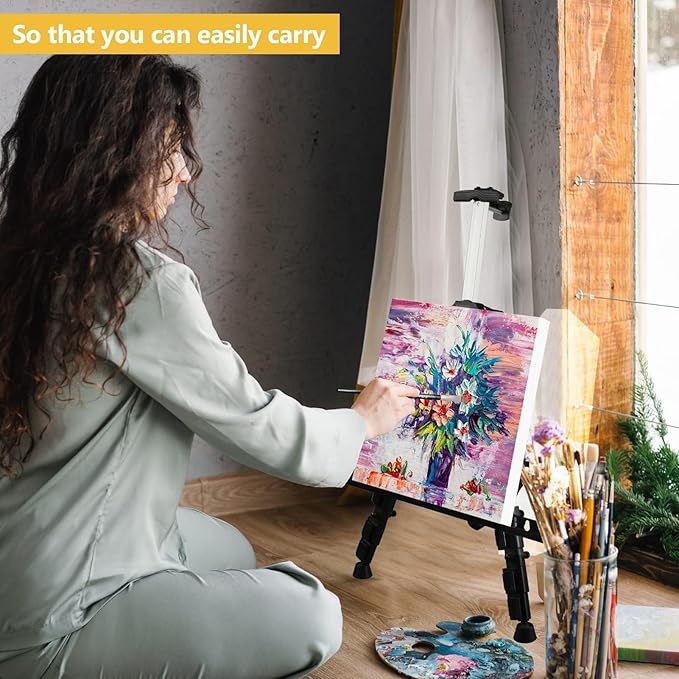 Art Easel Stand for Painting and Sign - RRFTOK Aluminum 66 Inch Metal Tripod Adjustable Portable Easels for Display - Canvas Stand for Table Top Floor Drawing for Artists Adult Holder or Teen
