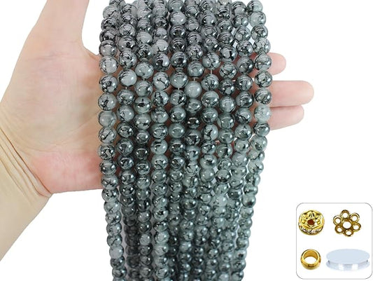 Pamir Tong 500PCS 10mm Black Glass Beads for Jewelry Making,Round Smooth Beads, Bracelet Space Loose Beads for Jewelry Making Earring, Necklaces, DIY Crafts & Gifts #362