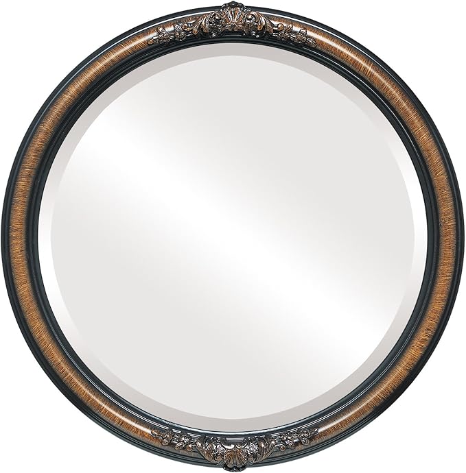 OVALCREST Round Beveled Wall Mirror for Home Decor - Contessa Style - Vintage Walnut - 16x16 Outside Dimensions