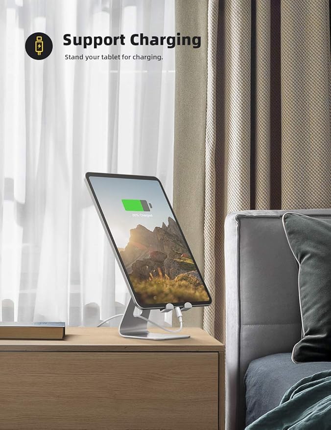 Lamicall Tablet Stand, Tablet Holder for Desk - Multi-Angle Adjustable Tablet Desktop Dock Cradle, Compatible with iPad Pro 11, 12.9, Air, Mini, Fire HD, Galaxy Tab, and Other 4-13" Tablets, Silver