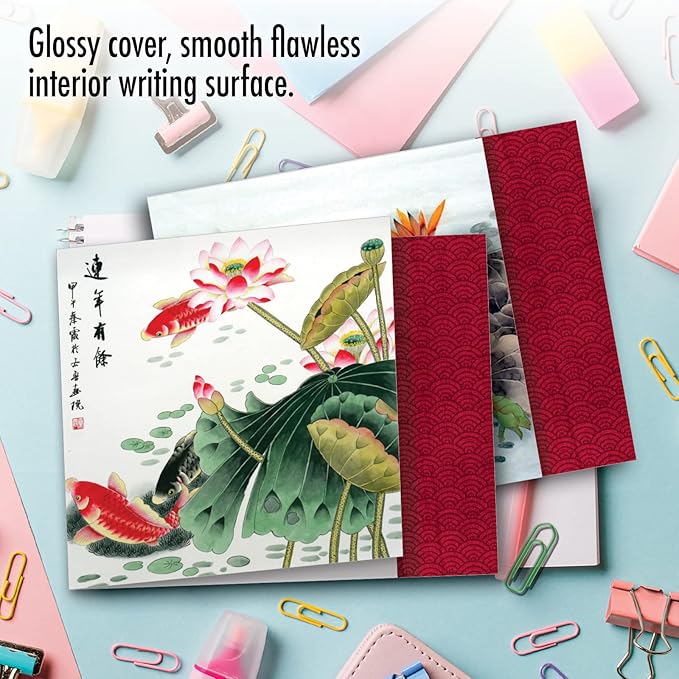 The Best Card Company - 10 All Occasion Blank Cards (4 x 5.12 Inch) - Nautical, Ocean, Sea Life Assortment of Notecards - On Goldfish Pond MQ4944OCB-B1x10