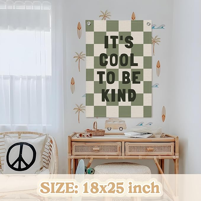 Kids Room Decor,Sage Green Classroom Wall Decor,It's Cool to Be Kind Banner,Baby Nursery Decor Wall Hanging Flag for Bedroom Playroom Classroom Kids Rroom 18x25 Inch