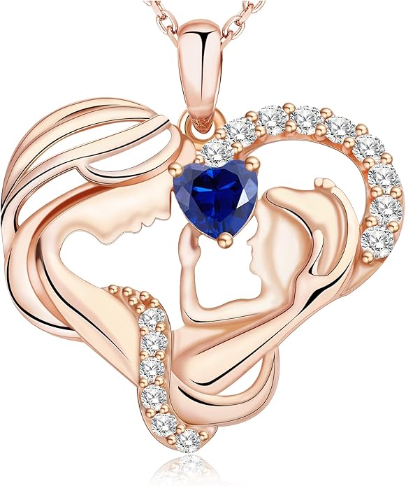Mothers Day Gifts for Mom - Rose Heart Necklaces for Women, 925 Sterling Silver Birthstone Jewelry to My Wife Necklace, Birthday Gifts for Mother Grandma Girlfriend Her