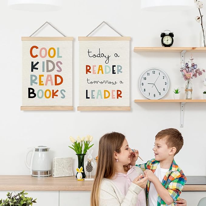 LUVADIAN Cool Kids Read Books Poster Hanger Frame, Classroom Wall Decor, Reading Corner Decor for Classroom, Reading Nook Decor, Kids Wall Decor, Reading Posters for Classroom, 12x16 Inches Set of 2