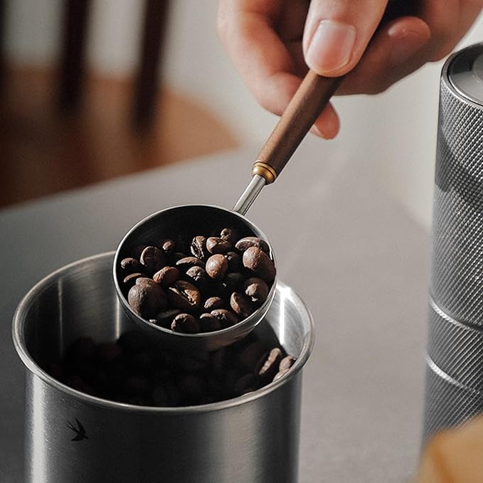 Coffee Spoon - Vintage Walnut Wood Handle, Stainless Steel Coffee Scoop ，Stainless Steel Tea Scoopand Seasoning Spoons (1, Gunmetal, 10g Capacity)
