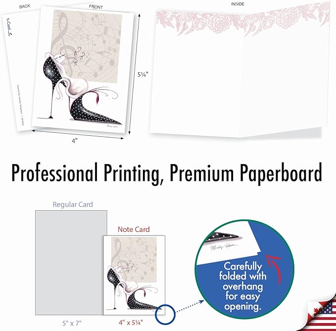 The Best Card Company - 10 Blank Note Cards for Women (4 x 5.12 Inch) - Assorted Fashion Greeting Cards for All Occasions - Catitude Shoes M3324