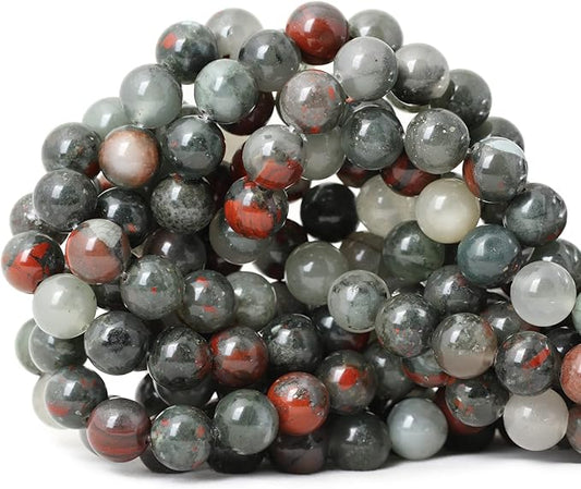 35PCS 10mm Natural African Bloodstone Gemstone Smooth Surface Round Loose Beads for Jewelry Making 1 String 15 Inches