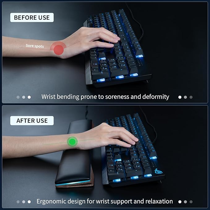 COLORCORAL Wrist Rest for Computer Keyboard Ergonomic RGB Walnut Wooden Wrist Pad with Memory Foam Gaming Wrist Support for Typing Pain Relief Comfort for Office, Gaming, Computer