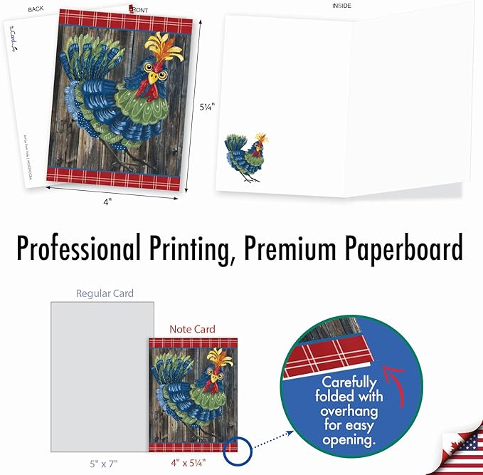 The Best Card Company - 20 Blank Notes with Envelopes - All Occasion Animal Assortment (10 Designs, 2 Each) - Spring Chickens AM2829OCB-B2x10