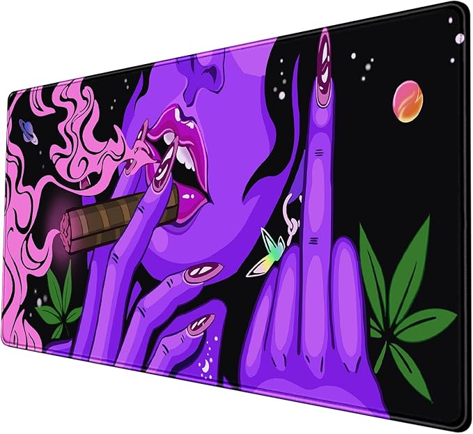 Anime Neon Mouse Pad Cool Girl-31.5x15.7in-Funny Hippie Hippy Desk Mat Trippy Purple Pink Black Art -Gaming Desktop-Desk Protector-for Women Home Office Working