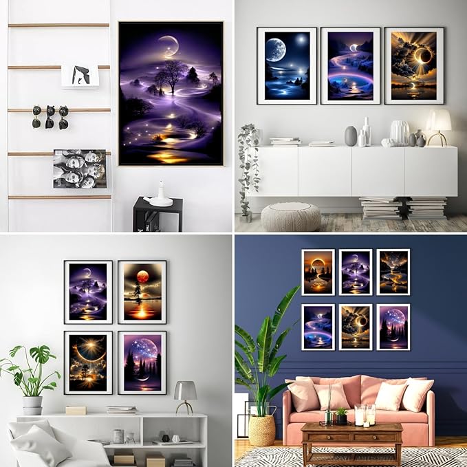 12 Pack Diamond Art Kits for Adults, Moon Landscape 5D Diamond Painting for Adult Beginners,DIY Full Drill Round Gem Painting Dot Art Sets,Home Wall Decor 9.8x13.8 Inch